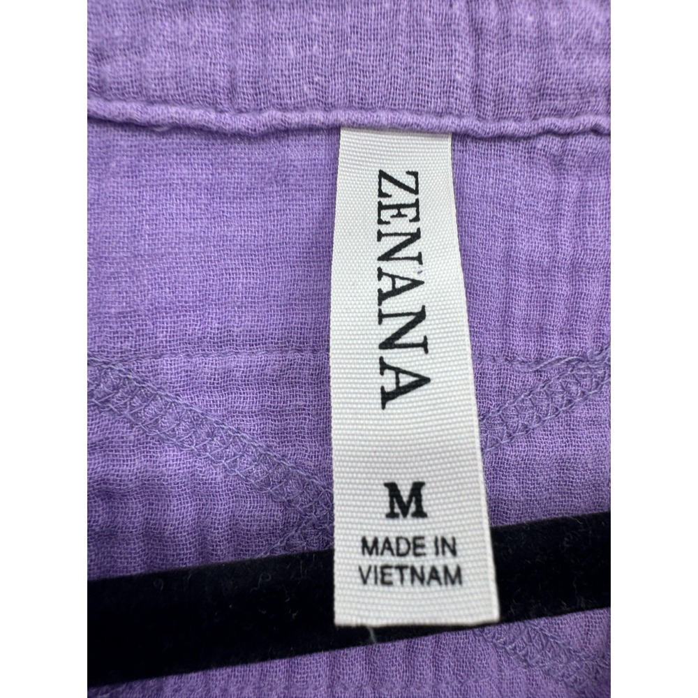 Zenana Purple Gauze Long Sleeve Top Medium 3 Button V-Neck Fairy Boho Beachy - Picture 5 of 11